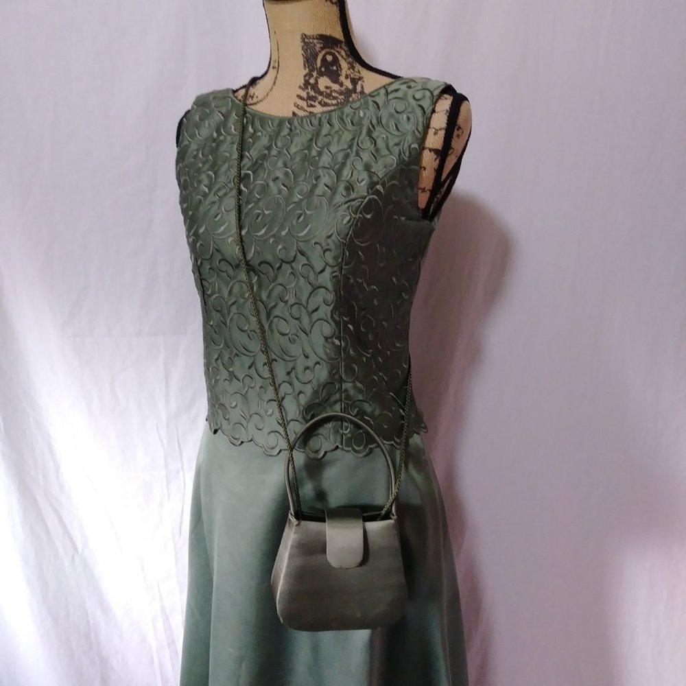 Vintage 2-Piece Formal Bridesmaid Dress Olive Green Professional Hand Sewn - Picture 4 of 16